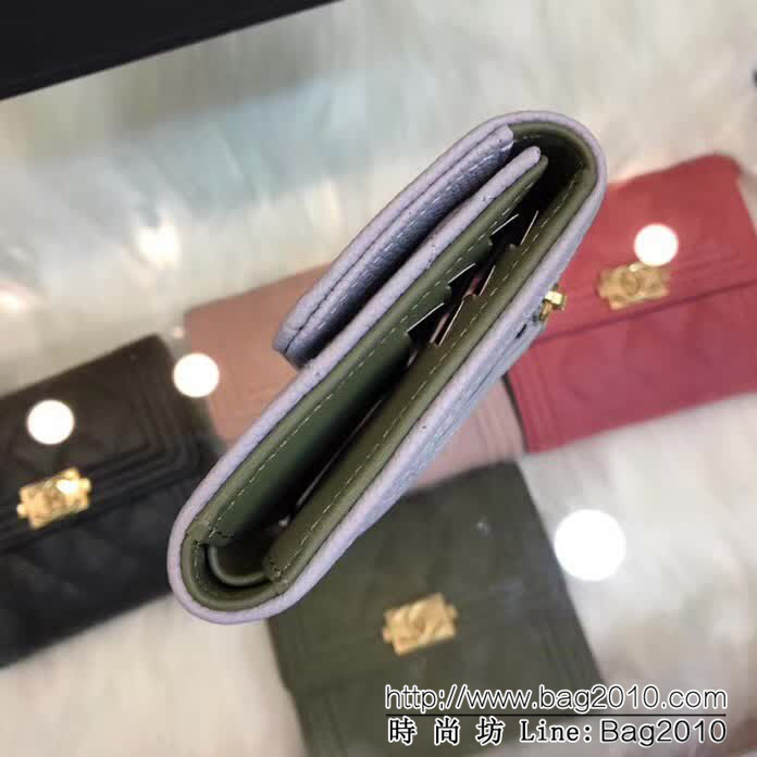 CHANEL香奈兒 古巴CU系列 leboy短三折錢包 荔枝牛皮綾格紋 復古金扣 80734  DJC3151